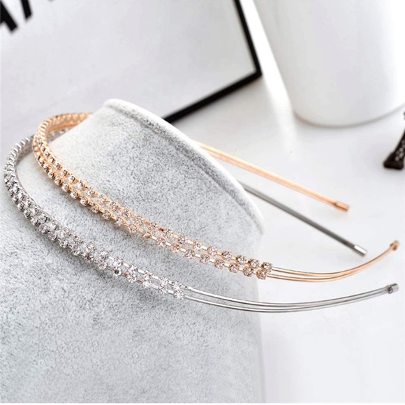 🎉🎊HP🎊🎉🆕  1 Pc Rose Gold Double Rows Crystal Rhinestones Fashion Headband - Picture 7 of 9